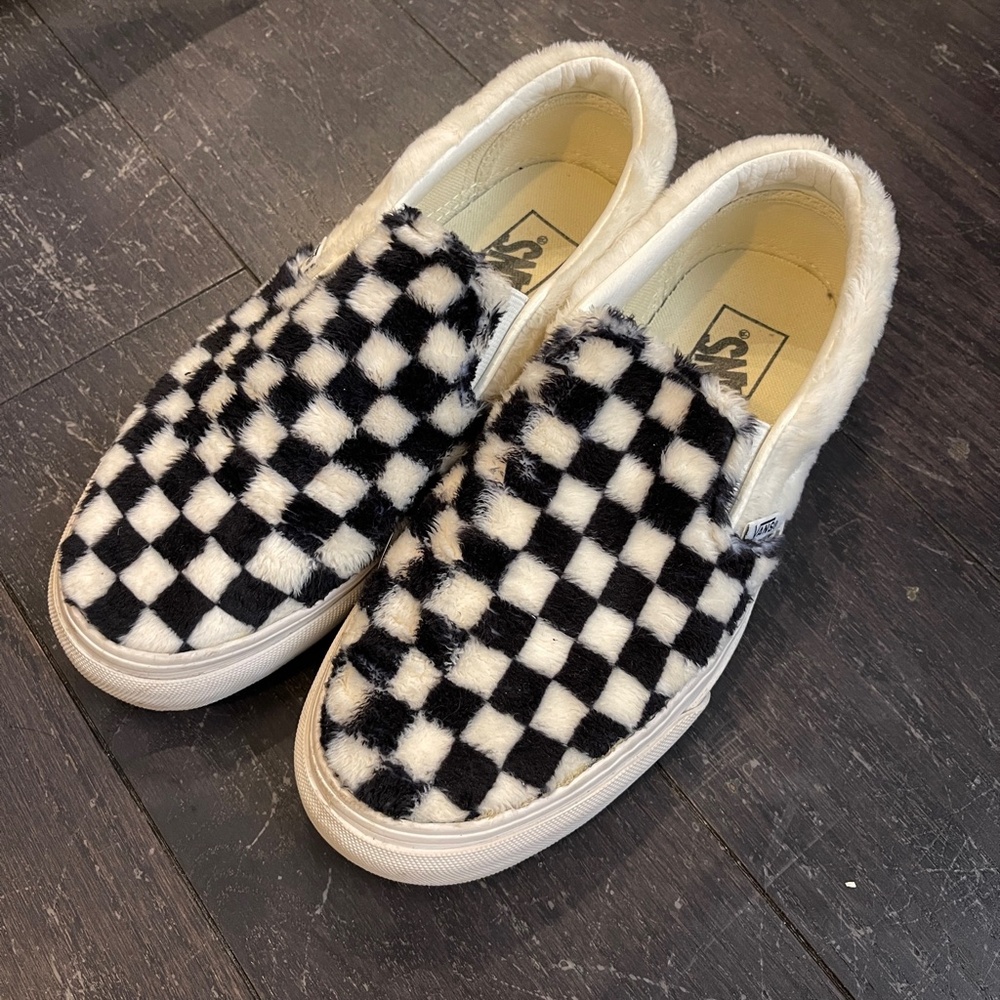 Vans Fuzzy Checkerboard sherpa Slip On Sneakers Skate Shoes Classic Punk size 37